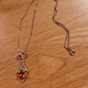 Topaz pendant rare orange color in sterling silver w/ss box chain